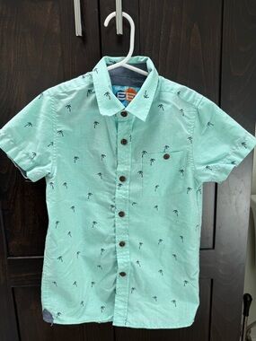 Eighty Eight Mint Green Short Sleeve Shirt with Navy Palm Print